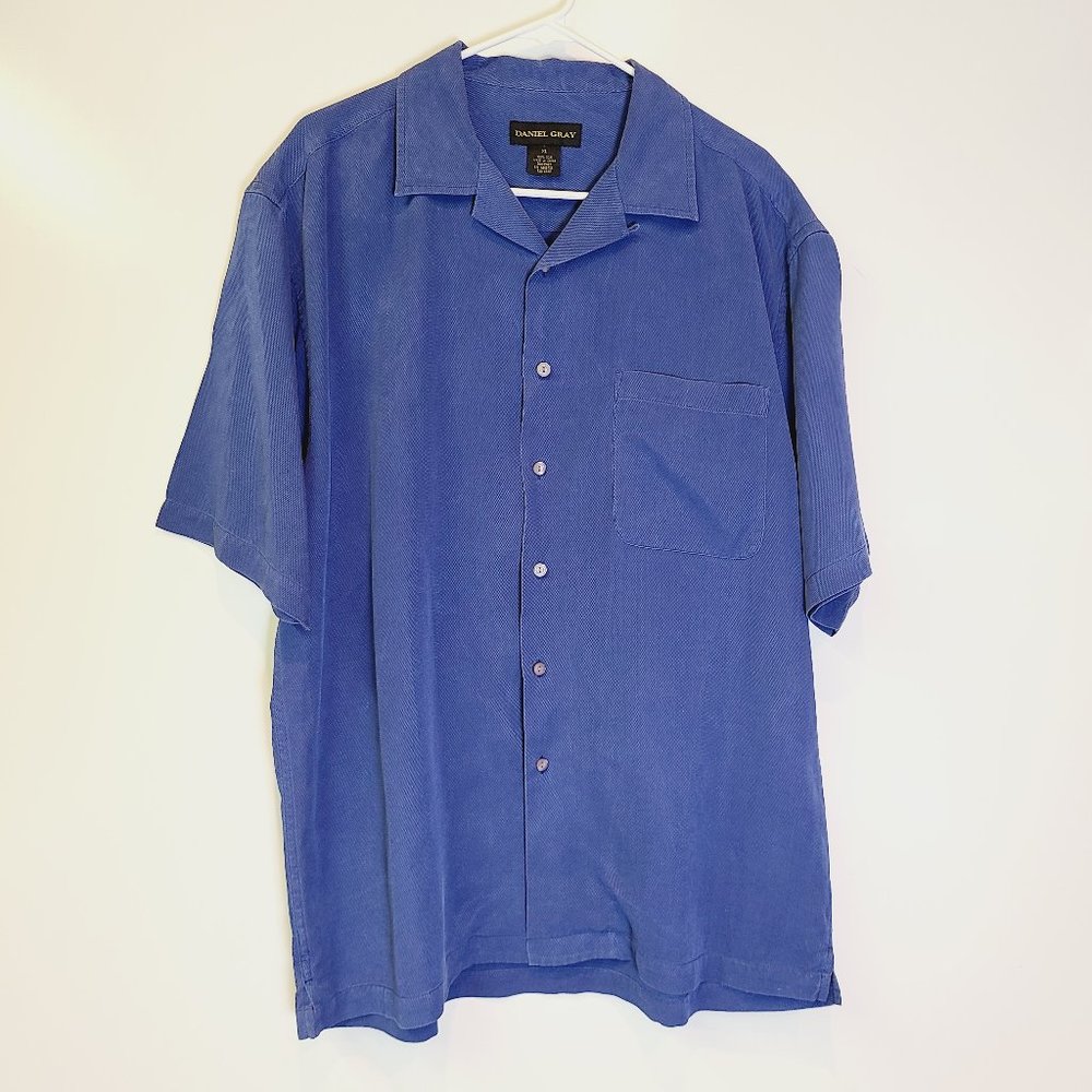 Daniel Gray Silk Blue Short Sleeve Button Down Shirt Mens XL